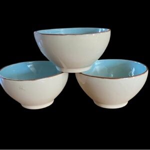 3 Vietri Cucina Fresca Cereal Soup Bowls Blue & Off White Made In Italy 5.75”